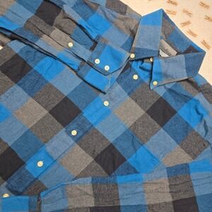 Thomas Dean Mens Medium‎ Plaid Flannel Shirt Long Sleeve Button Down Casual